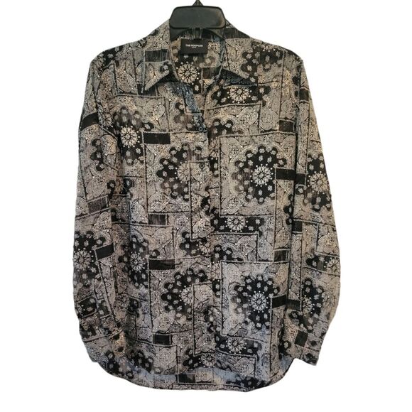 The Kooples Bandana Print Button Down Shirt Size Small Black & White Paisley - Picture 3 of 9